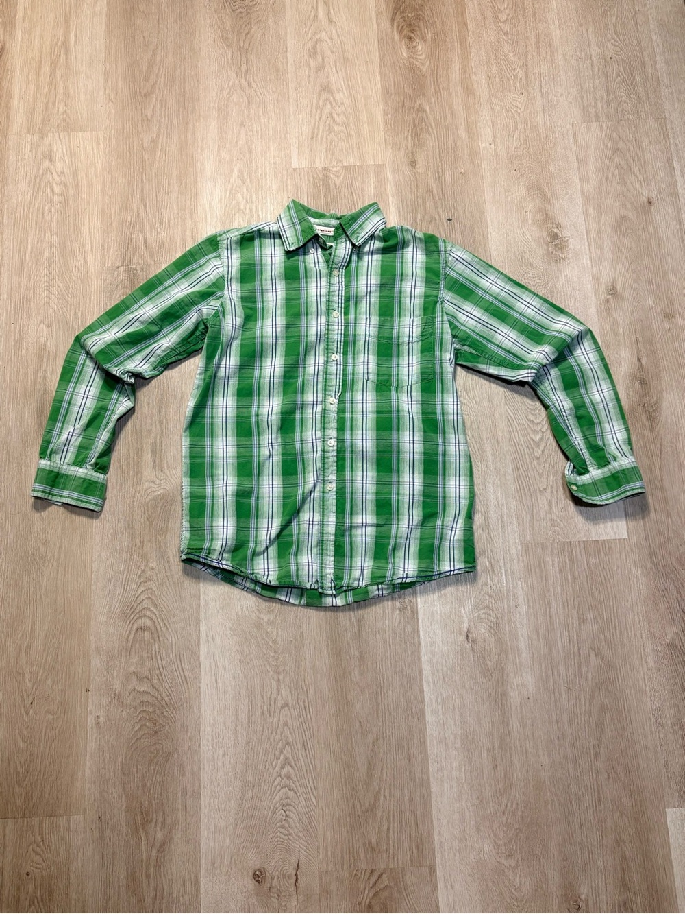Red Camel Green & White Plaid Button Up Shirt Size Medium Long Sleeve Cotton Y2K